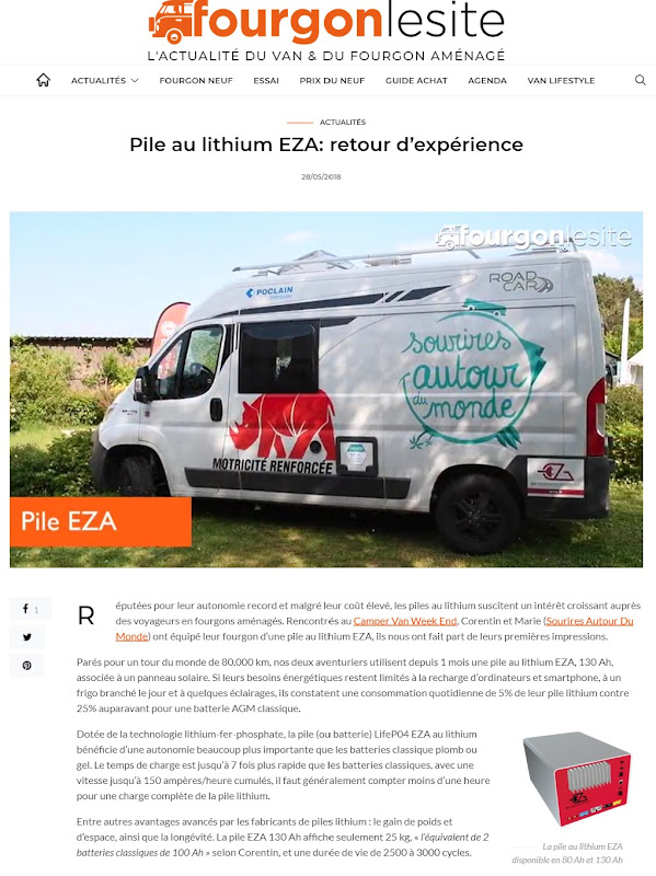 Article sur la batterie Lithium Eza chez FourgonLeSite