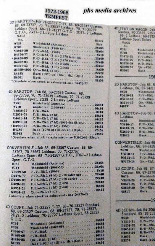 Phscollectorcarworld Phs Resto Files 1968 1972 Tempest Lemans Gto Window Swap Replacement Chart