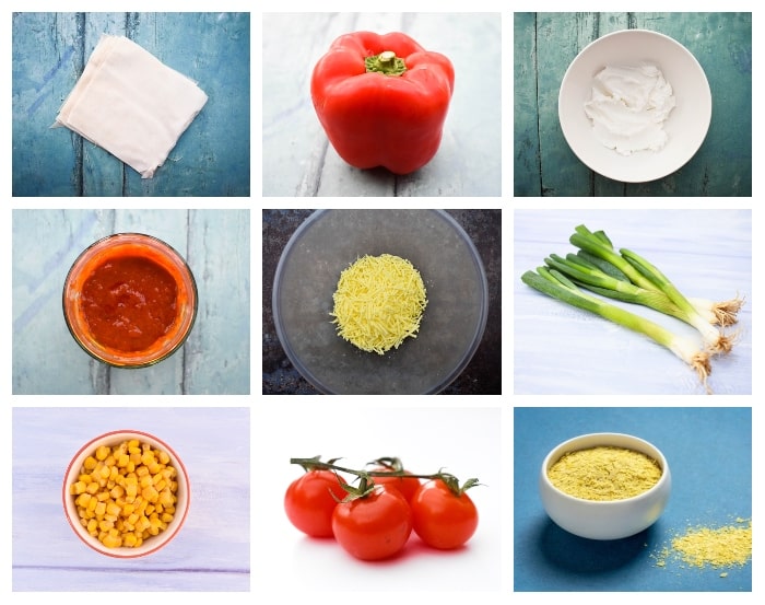 Ingredients to make vegan cheese and red pepper hand pies