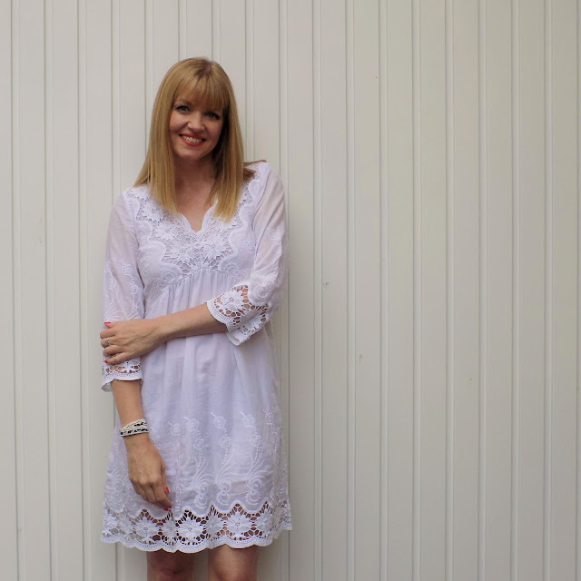 White Lace Dress and Zebra Clutch - What Lizzy Loves