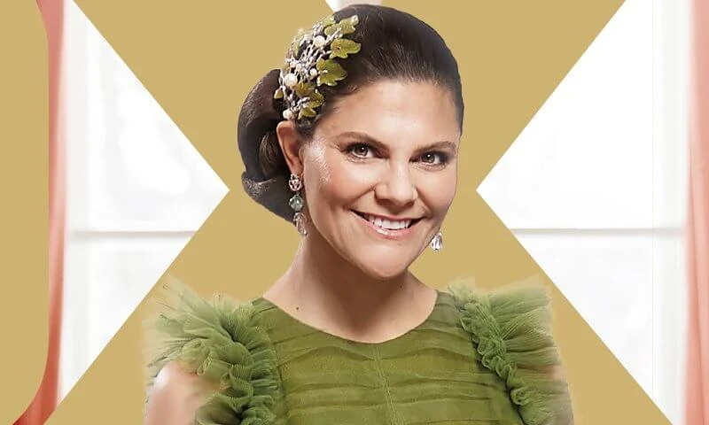 Crown Princess Victoria wore a new green tulle dress from H&M Conscious Exclusive AW 2020 collection, and nocturnal tiara from Maria Nilsdotter