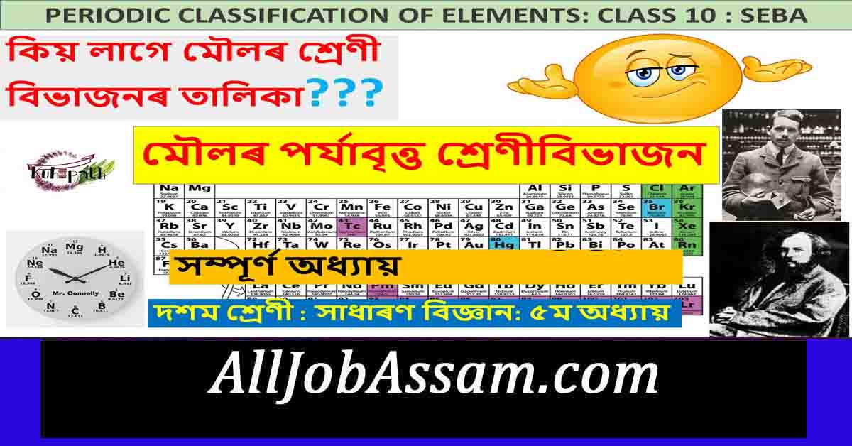 SEBA Class 10- Periodic Classification of Elements, (মৌলৰ পৰ্যাবৃত্ত শ্রেনীবিভাজন)