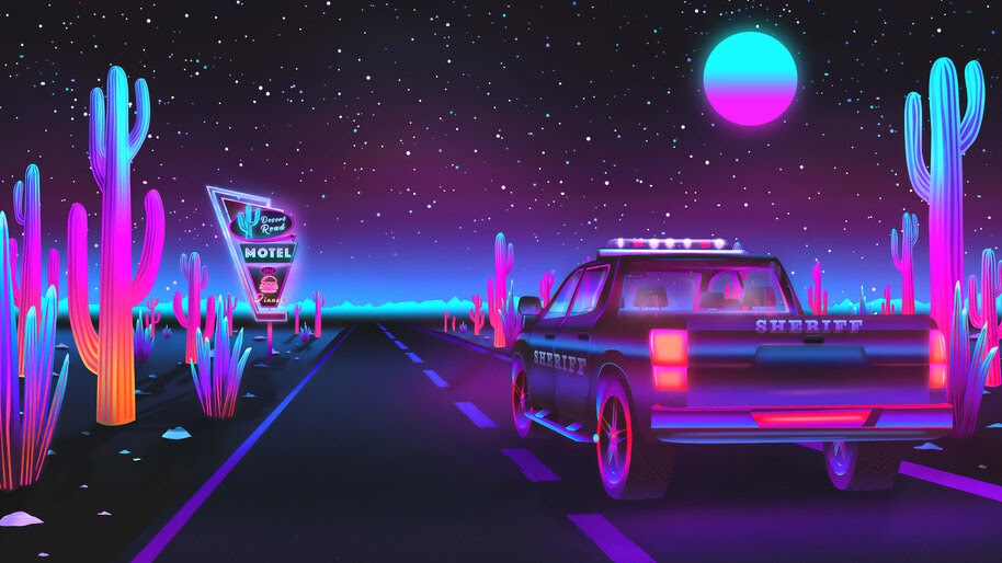 #4.3245, Synthwave, Night, Sky, Starry, Stars, Moon, 4K Wallpaper