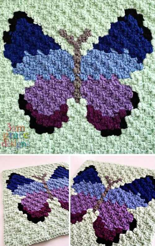 Beautiful Skills Crochet Knitting Quilting Butterfly C2C Square