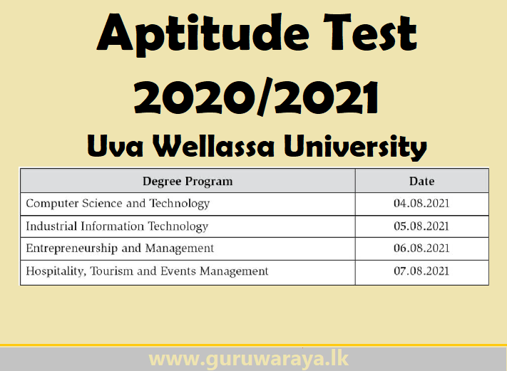 Aptitude Test 2020/2021 : Uva Wellassa University