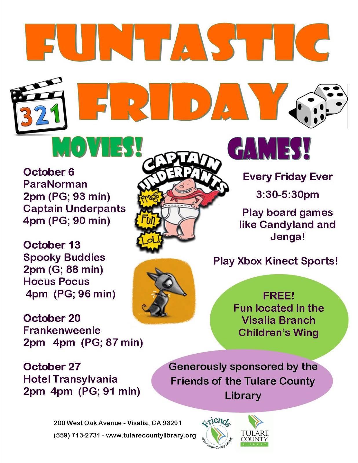 Tulare County Library News and Events Funtastic Fun Fridays in October