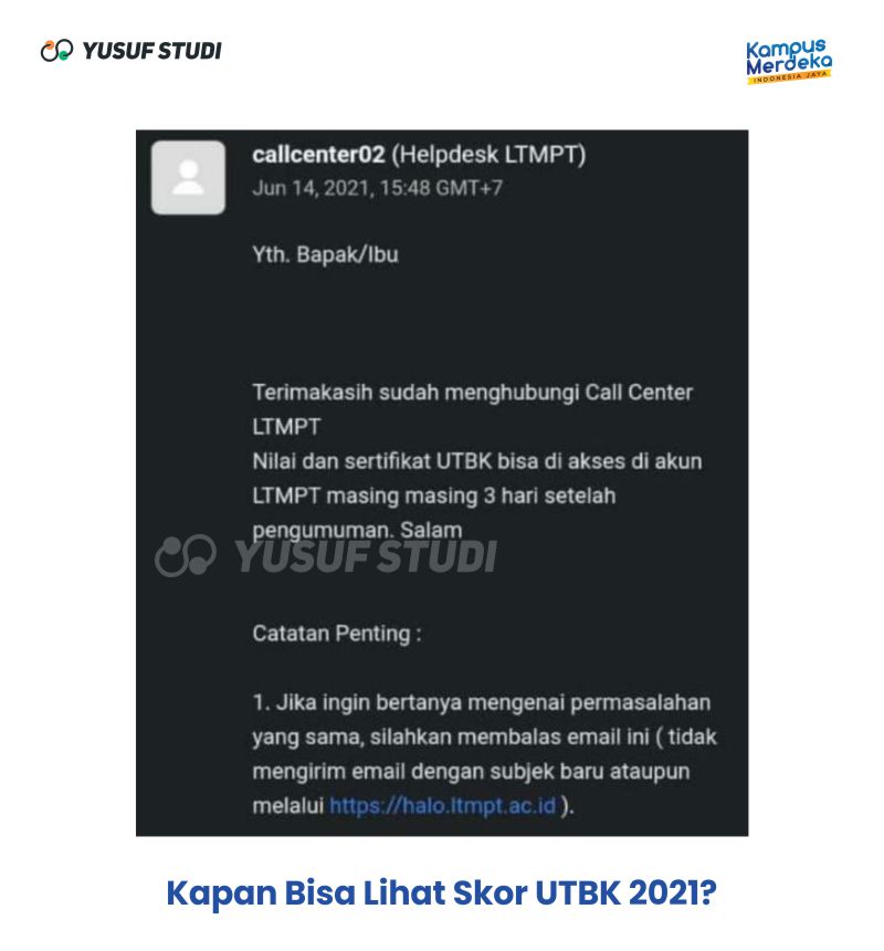 Tutorial Cara Cek dan Melihat Nilai Skor UTBK 2021 Yusuf Studi