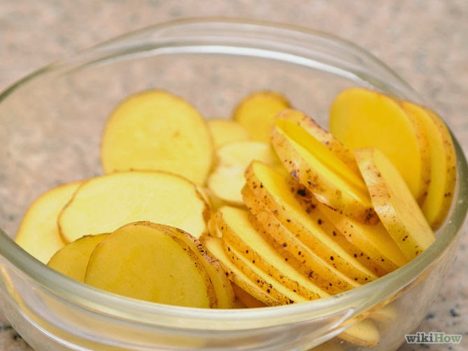 Slice your potatoes to your desired thickness. You can cut your