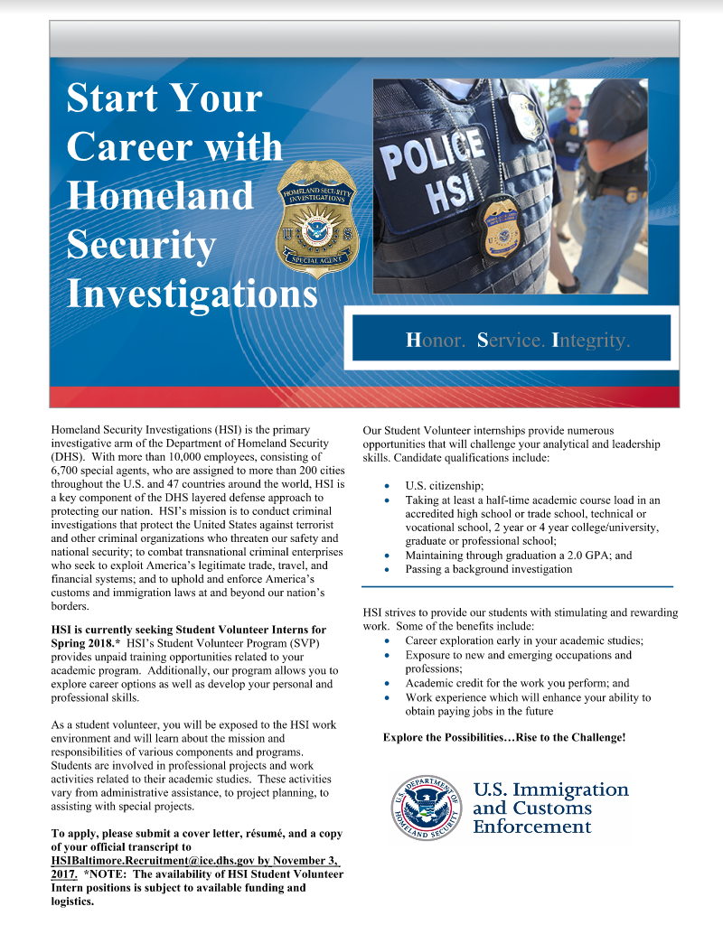 CCJS Undergrad Blog Homeland Security Investigations (HSI) internship