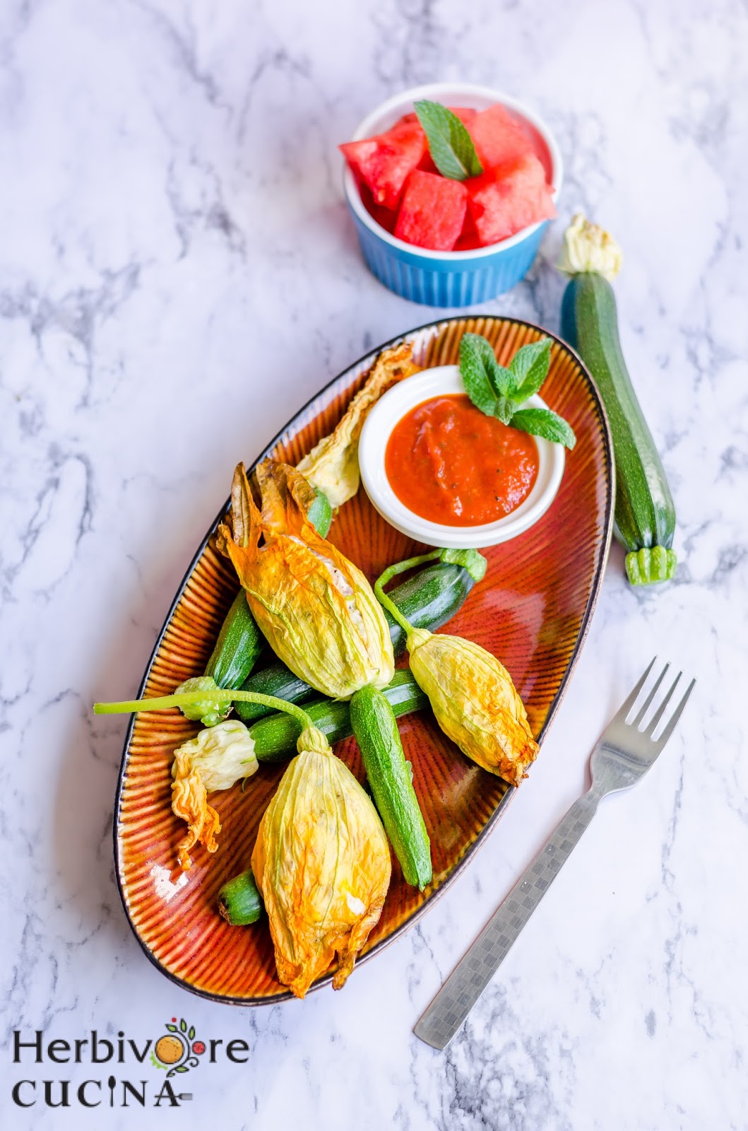 Herbivore Cucina Stuffed Baked (Not Fried) Zucchini Blossoms