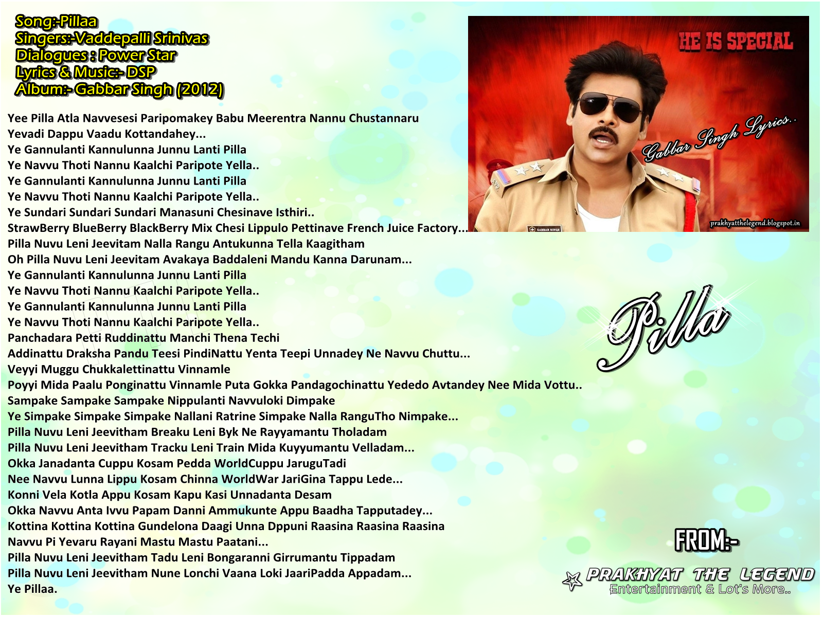 Gabbar Singh Complete Lyrics In Image Font [Exclusive] - THE ART OF HANU