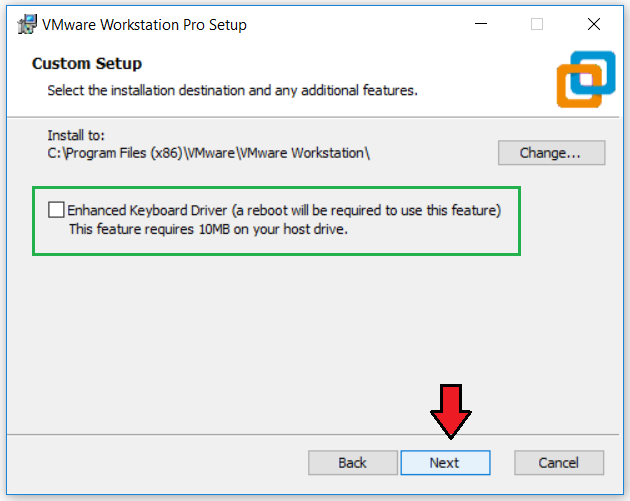 vmware enhanced keyboard driver reboot host to enable