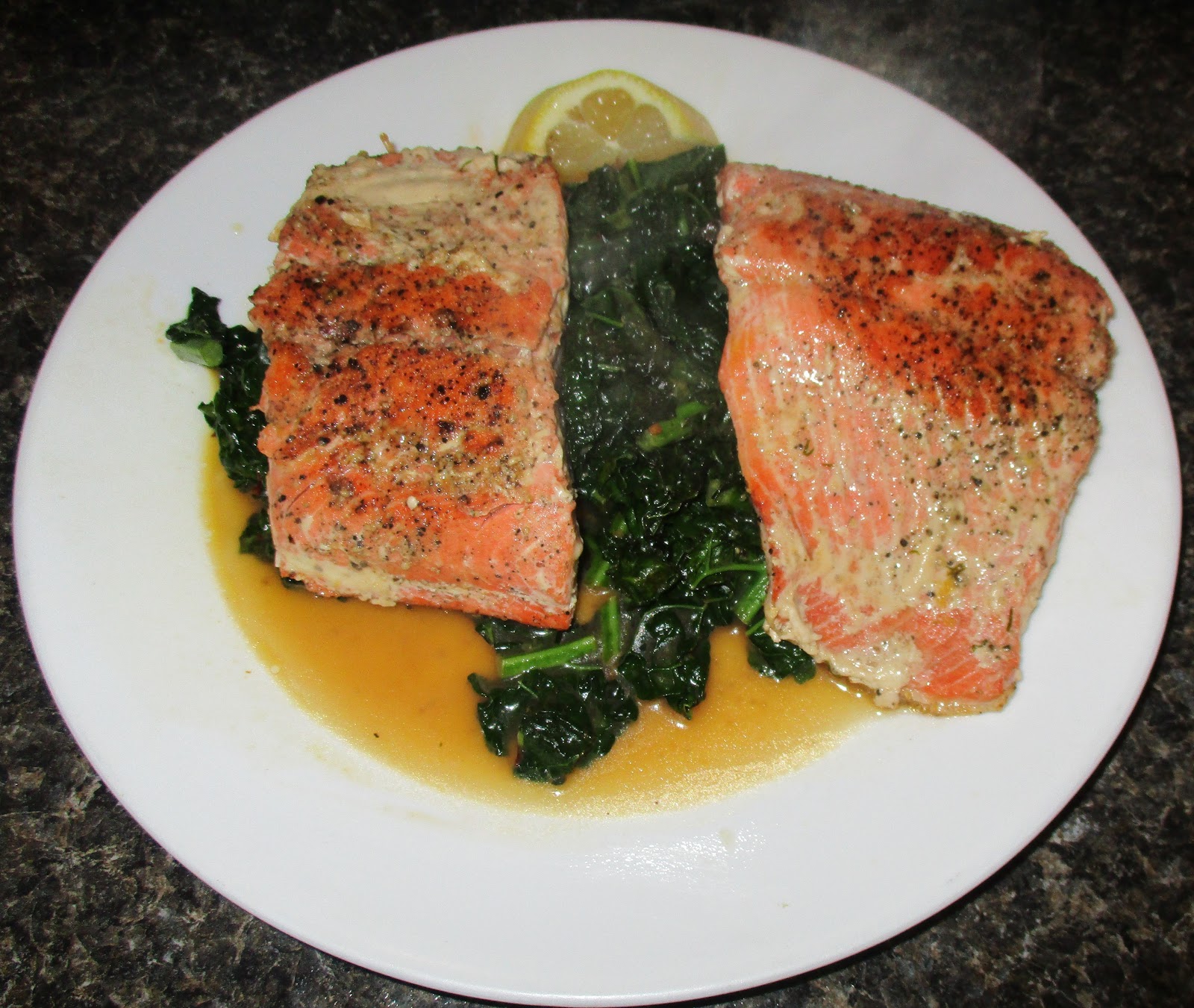 Christine's Cooking Pan Roasted Salmon with Lemony Kale