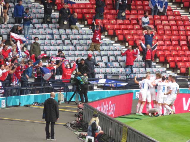 Czech fans and players celebrate Schick's 50 yard lob