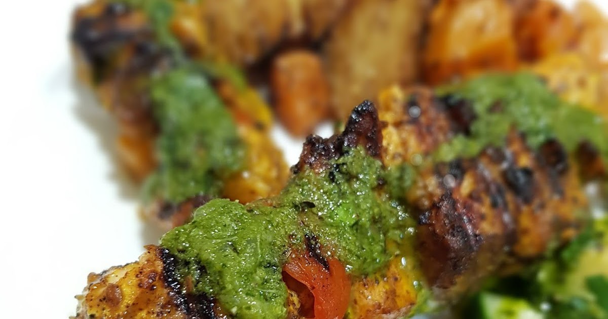 Feed your Inner Cook Spiced Salmon Skewers with Parsley Mint Oil