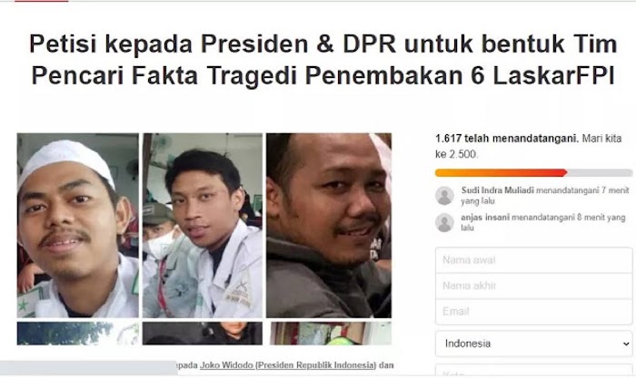 Petisi Presiden dan DPR RI Bentuk Tim Pencari Fakta Penembakan 6 Laskar FP1 Bermunculan