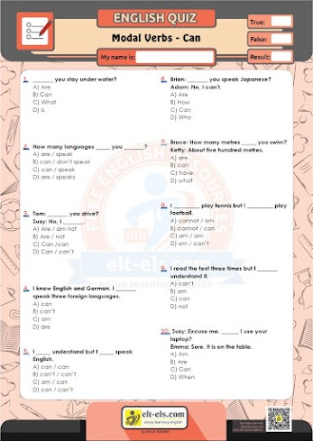 Can Modal Verbs Multiple Choice Test 1 Www Elt Els Com