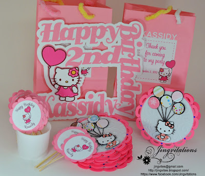 hello kitty banner, goody bags, party favors, door sign, cupcake topper, invitations