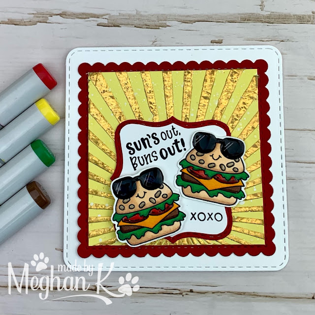 Sun’s Out Buns Out Card by August Guest Designer Meghan Kennihan | Buns Out Stamp Set, Sunscape Stencil and Frames Squared Die Set by Newton's Nook Designs #newtonsnook #handmade