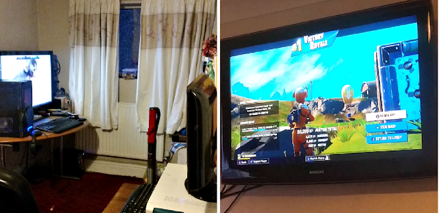 My dining room and my teen's game of Fortnite.