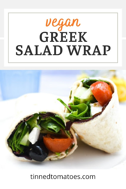 A tasty vegan lunch wrap filled with Greek salad and a delicious Greek Salad Dressing. A tasty vegan lunch wrap filled with Greek salad and a delicious Greek Salad Dressing.