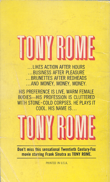 Tony Rome Movie Tie In Back Cover - Miami Mayhem