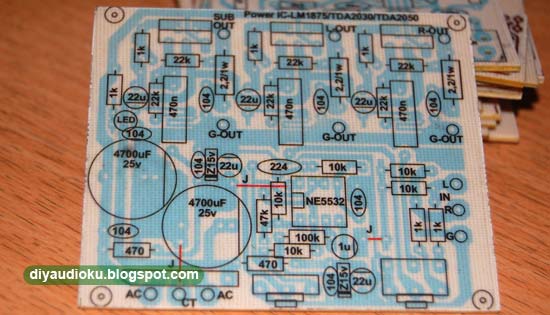 PCB dan Kit 21 Sistem Speaker Aktif LM1875 TDA2030 atau TDA2050 | Skema