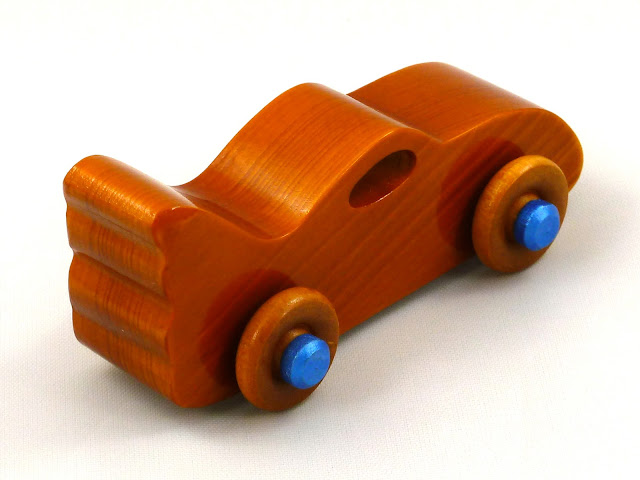 Handmade Wooden Toy Play Pal Bat Car / Batmobile Amber and Metallic Blue