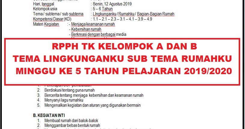 Rpph Tk Kelompok A Dan B Tema Lingkunganku Sub Tema Rumahku Arsip Paud