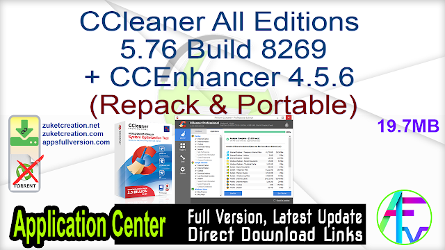 CCleaner All Editions 5.76 Build 8269 + CCEnhancer 4.5.6 (Repack & Portable)