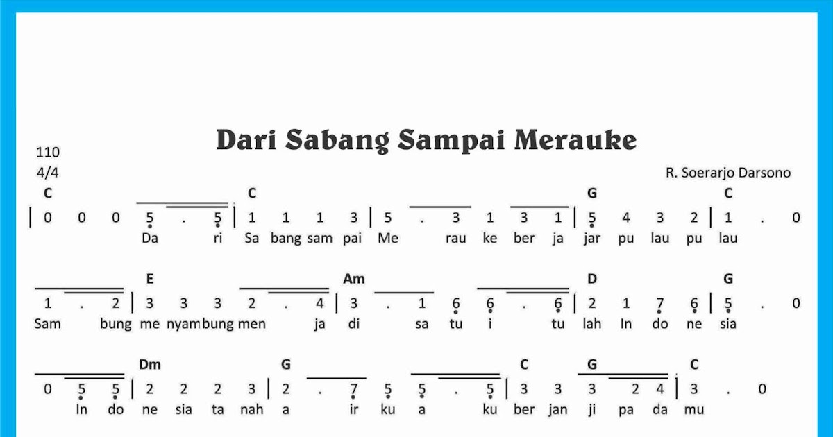 Not Angka Lagu Dari Sabang Sampai Merauke Sekitar Musik