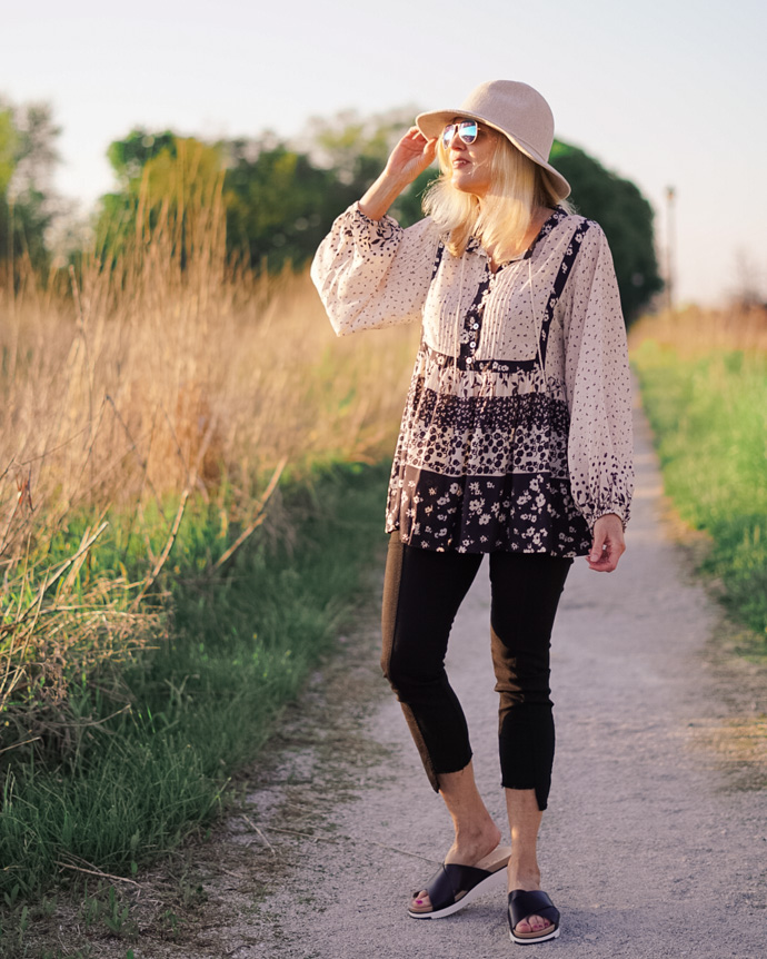 black and ivory boho top