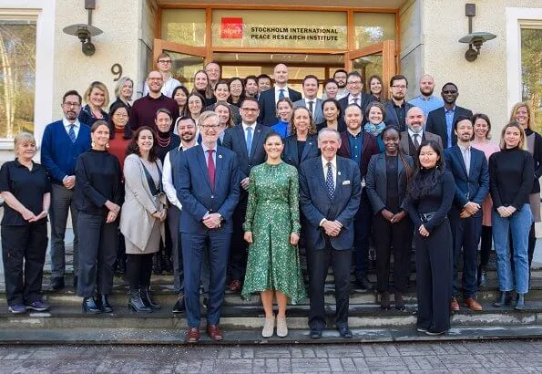 Crown Princess Victoria wore H&M dress, Conscious Exclusive Collection. Af Klingberg Rakel boots, Ebba Brahe green earrings