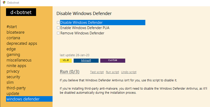Debonet Windows 개인 정보 보호 도구
