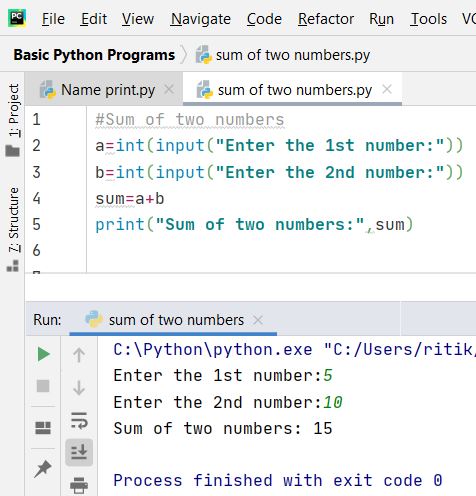 Sum of Two Numbers Python Program - CodexRitik - CodexRitik