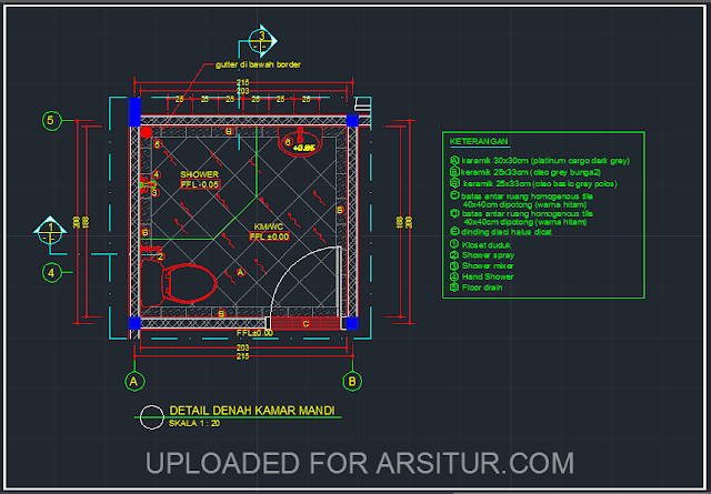 Detail Denah Kamar Mandi - Contoh Gambar AutoCAD