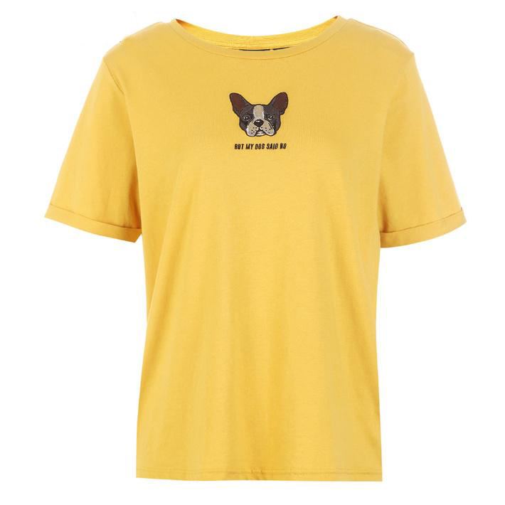 Áo thun cotton cổ tròn tay xắn gấu họa tiết chó cưng ONLY