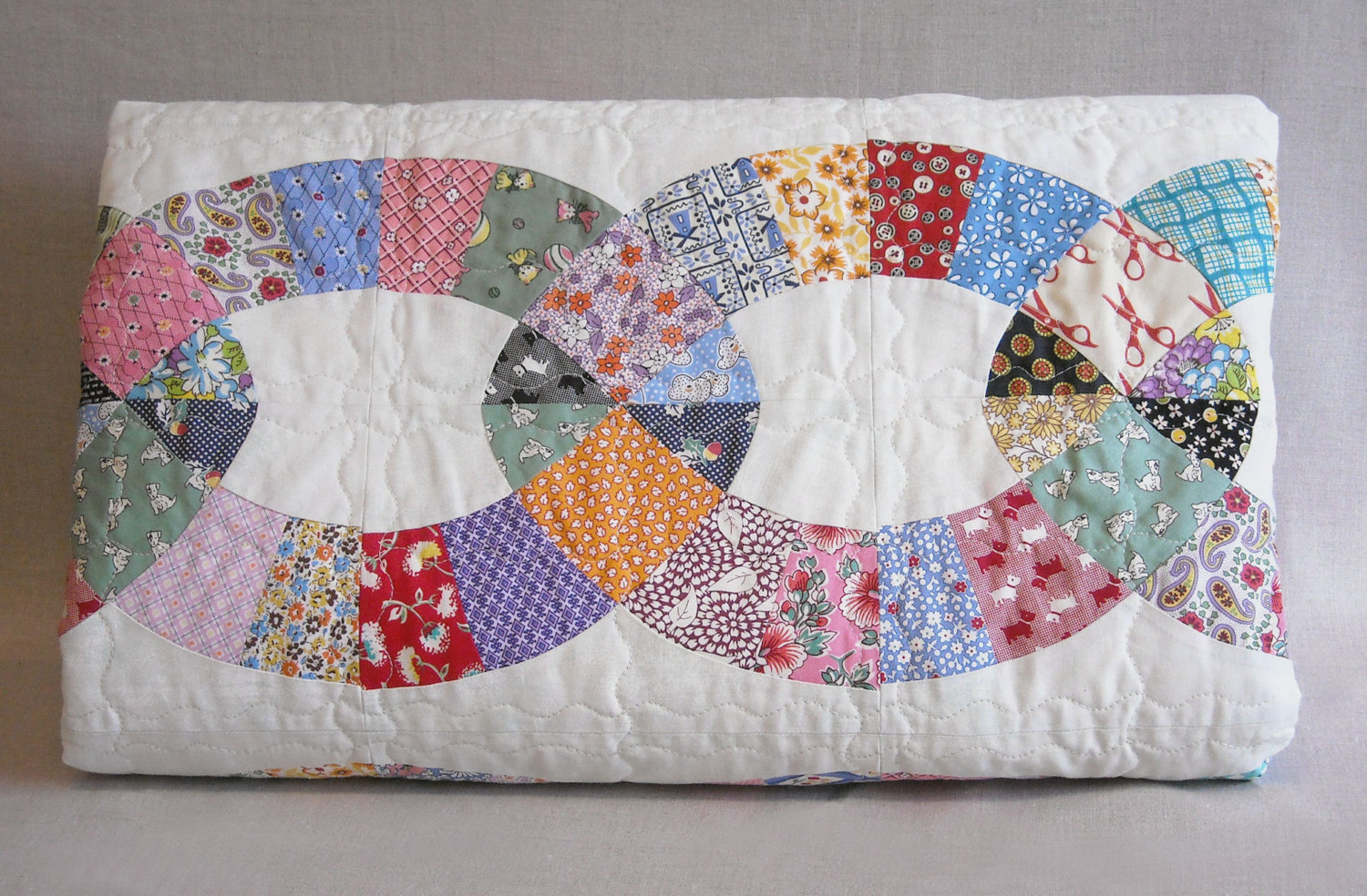 Handmade Twin Size Quilt Chain Link Pattern Vintage Look