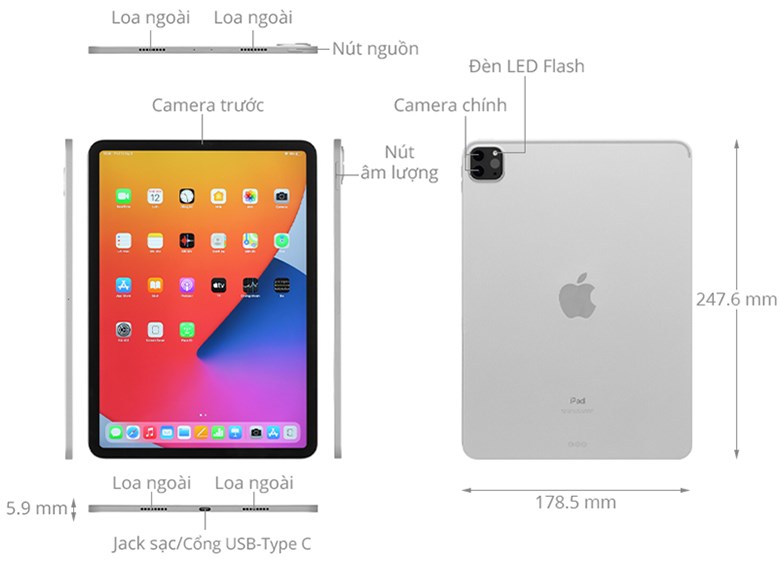 Máy tính bảng Apple iPad Pro M1 2021 11 inch Wifi 256GB Bạc MHQV3ZA/A – Hàng chính hãng