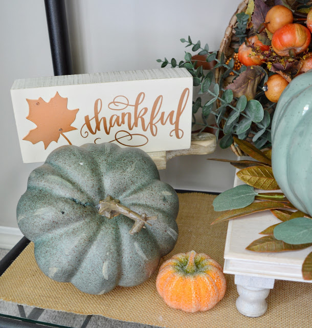 Dining Delight: Orange and Green Fall Decor on the Etagere