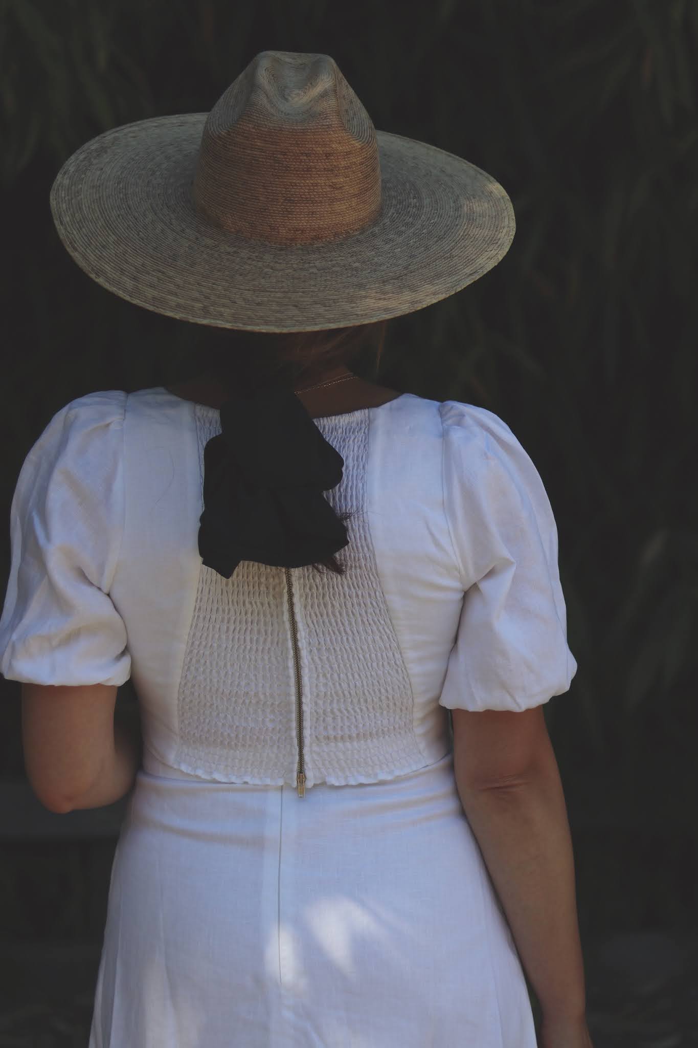 reformation linen two piece lack of color palm hat summer white outfit