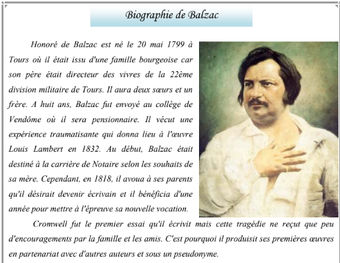 درس Biographie de Balzac – اللغة الفرنسية – الثانية باكالوريا