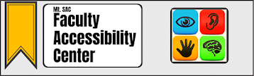 Faculty Accessibility Center banner with yellow ribbon and accessibility symbols in bold colors