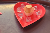 wooden heart dish with heard cupcake holder and heart press