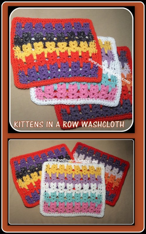 Posh Pooch Designs Kittens In A Row Washcloth Crochet Pattern Posh