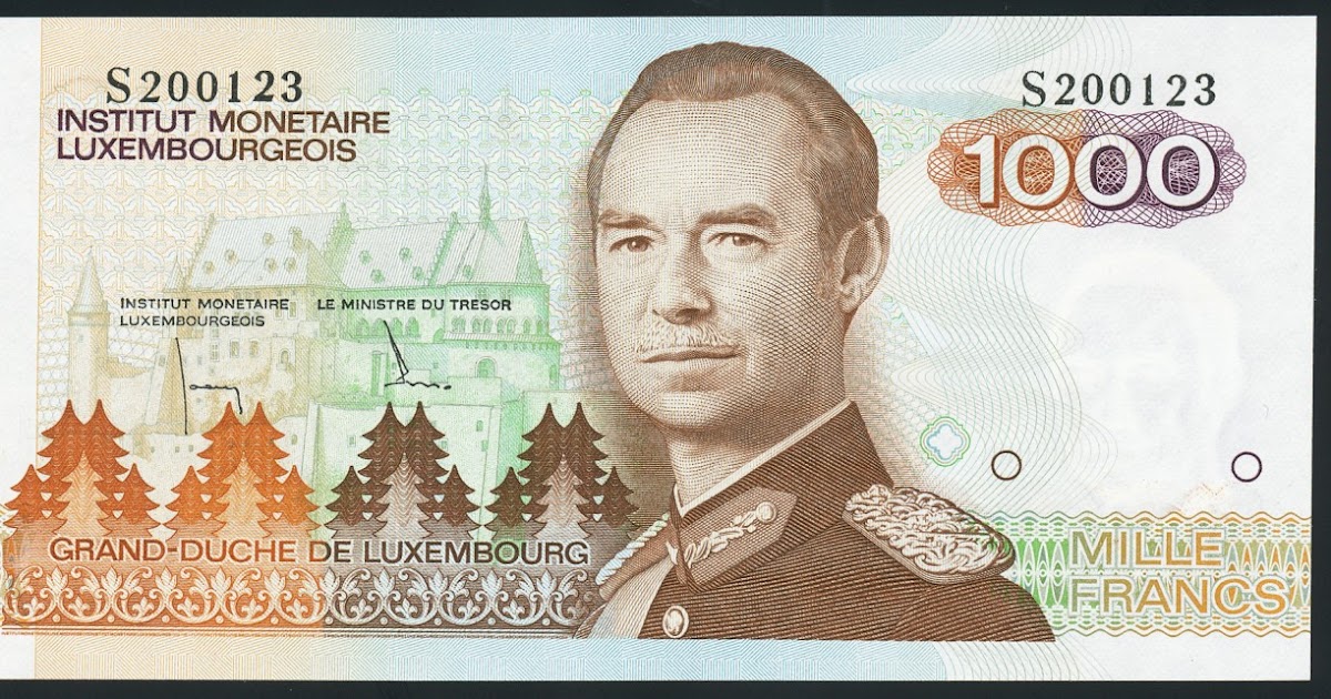 Luxembourg currency 1000 Francs banknote of 1985 Grand Duke JeanWorld