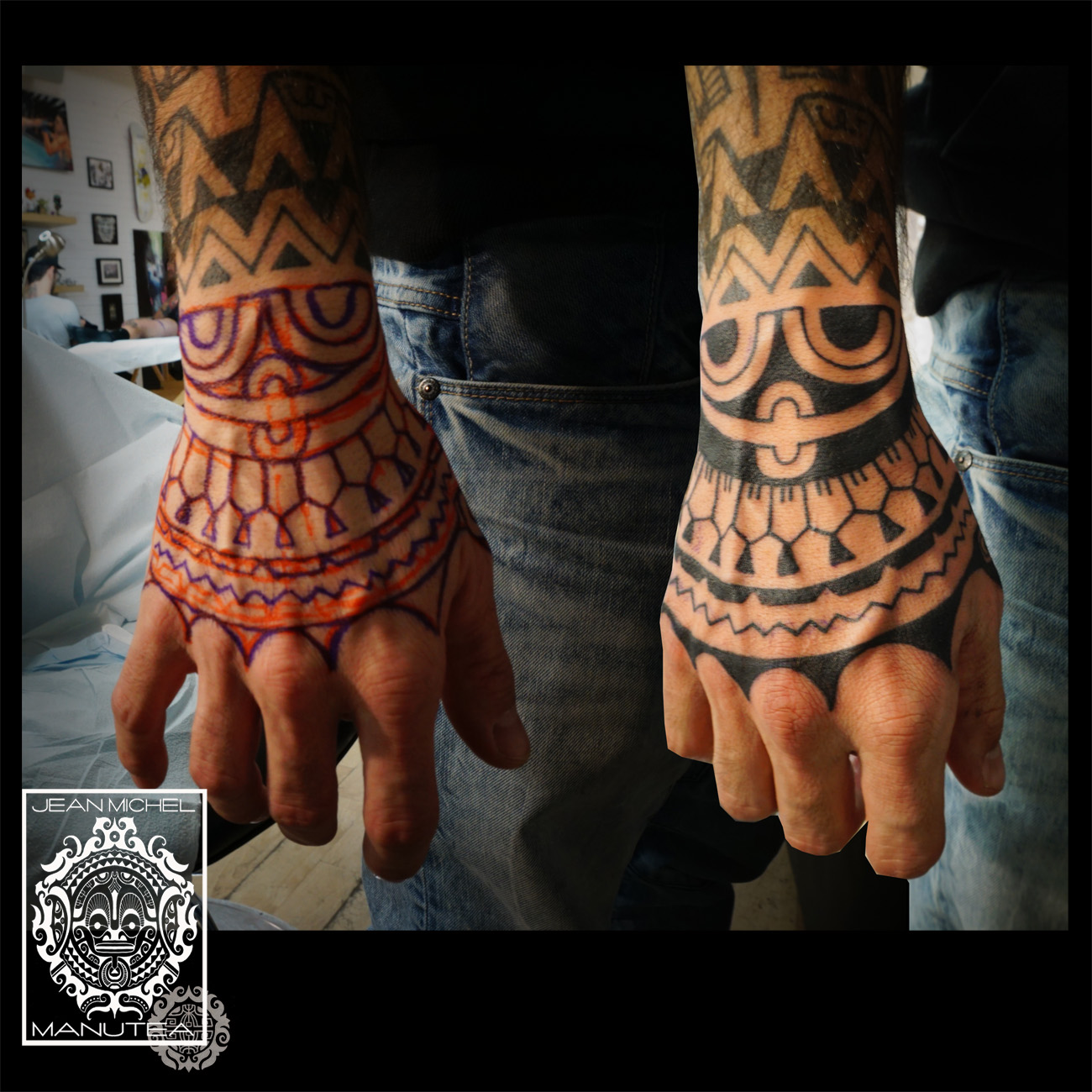 Tatouages polynesiens et nordic hand tattoo