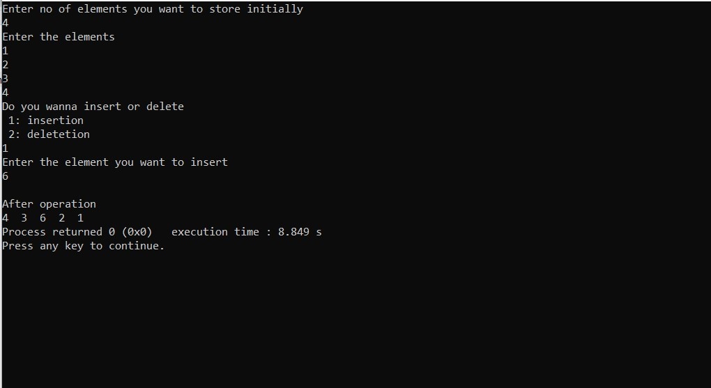 Write a program in c to insert and delete a middle element of a stack ...
