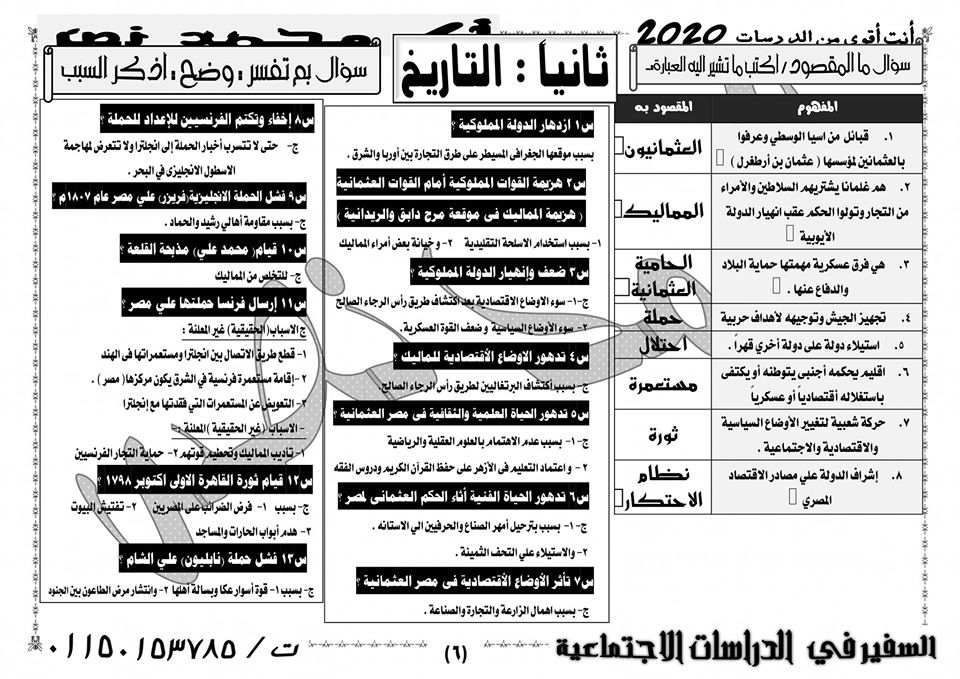 مراجعة دراسات الصف السادس الترم الأول في 9 ورقات لمستر/ محمد نصر