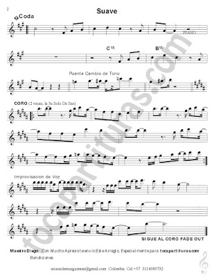 Hoja 2 Suave Partitura de Saxofón Tenor / Soprano Saxophone Sheets Music Scores Sirve para Trompeta y Clarinete en Si bemol